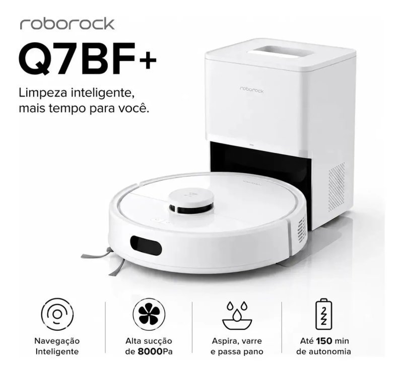 Robô Aspirador Xiaomi Roborock Q7B+ 8000Pa, LiDAR, Aspira e Passa Pano, Base Autoesvaziável, 220V – 1 Ano de Garantia