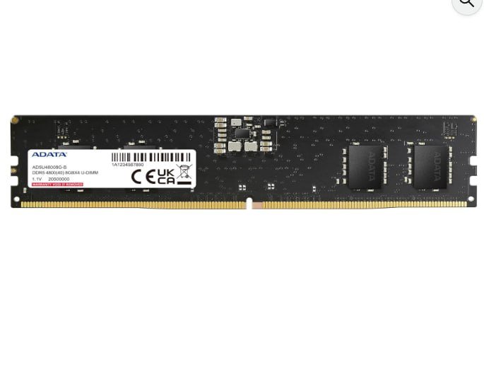 Memória RAM Adata DDR5 8GB 4800MHz CL40, Alta Velocidade e Eficiência para Desktop AD5U48008G-S
