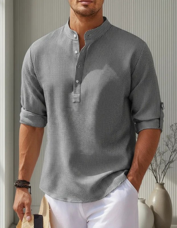 Camisa Casual Masculina Gola Padre De Manga Comprida Solta