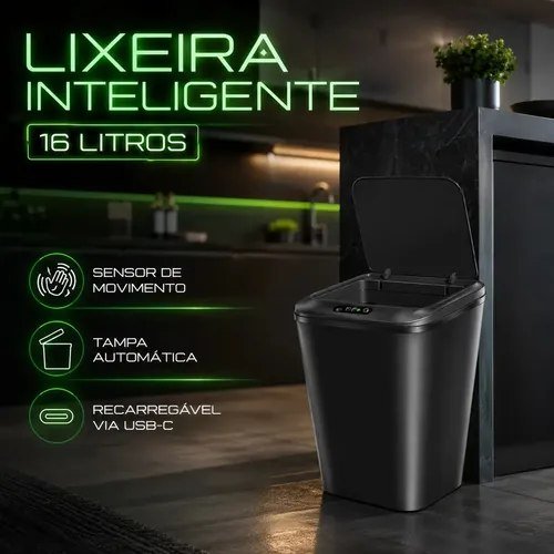Lixeira Inteligente 16 Litros Com Sensor Automático Recarregável Usb