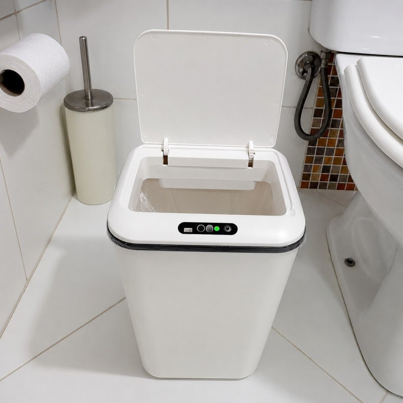 Lixeira Inteligente Automática Branca Universal Com Sensor Recarregável Earman Company Anti Odor 16L USB