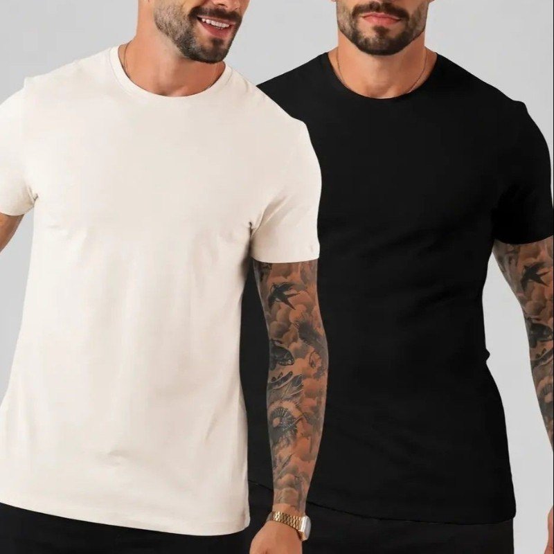 Kit 2 Camiseta Masculina Malha Peruana Premium (P ao G1)