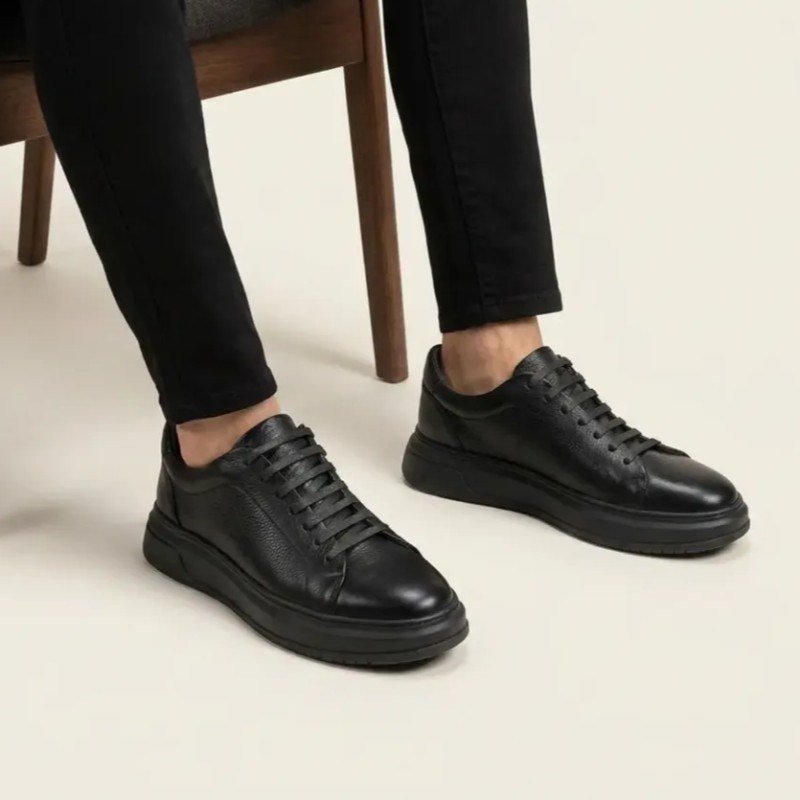 Tênis Masculino Couro Legítimo Casual Solado Alto Premium (38 a 43)