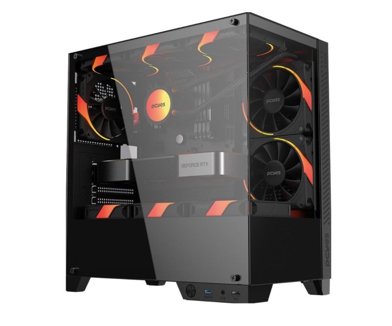 PCYES ForceField TWR Black Vulcan, Gabinete Gamer Mid-tower com Vidro Temperado e Suporte para até 9 Fans de 120mm