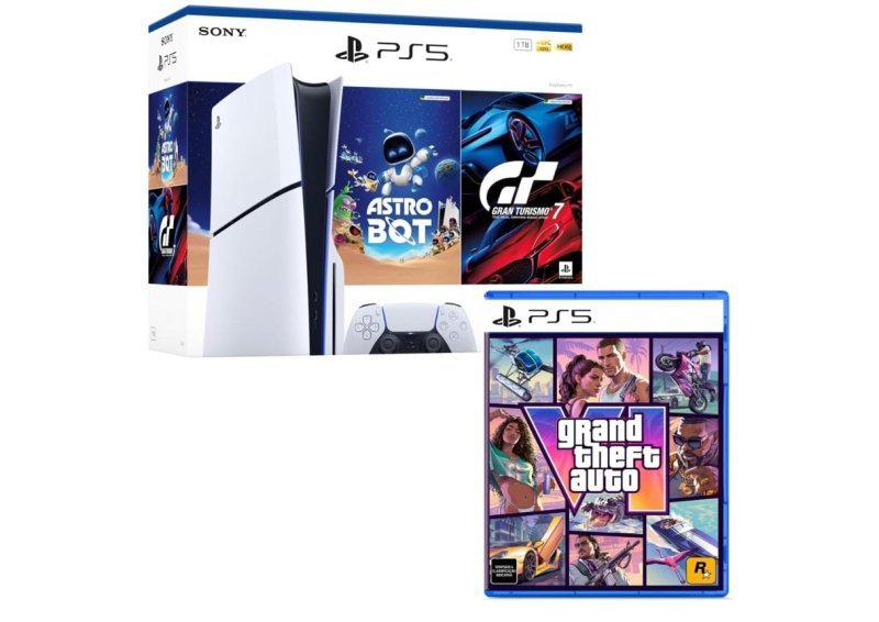 Bundle GTA VI + PlayStation 5 Slim Disk Pacote Astro Bot e Gran Turismo 7