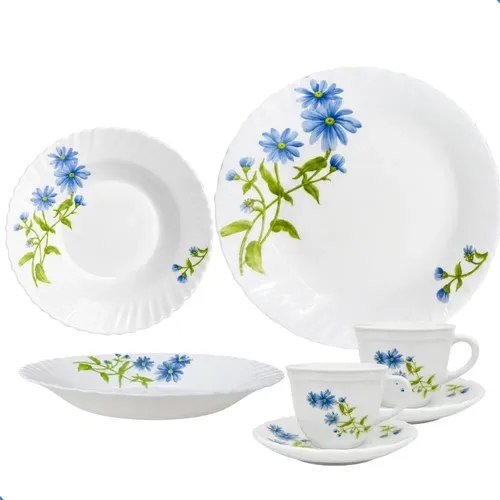 Aparelho De Jantar E Chá 20 Peças Vidro Opaline Branco Branco Floral