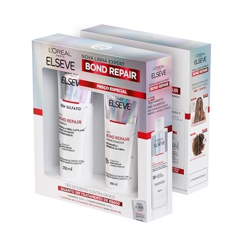L'Oréal Paris Elseve Bond Repair Kit Reparação Molecular com Ácido Cítrico para Cabelos Danificados (Shampoo + Condicionador + Sachê Pré-Shampoo)