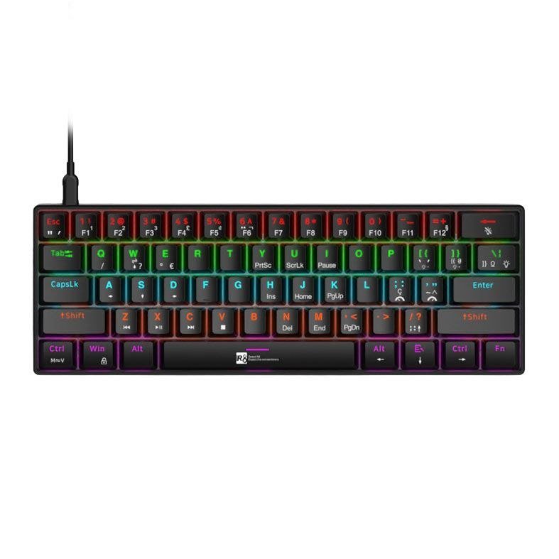 Teclado Mecanico R8 1037, RGB, ABNT2, Switch Azul, Preto