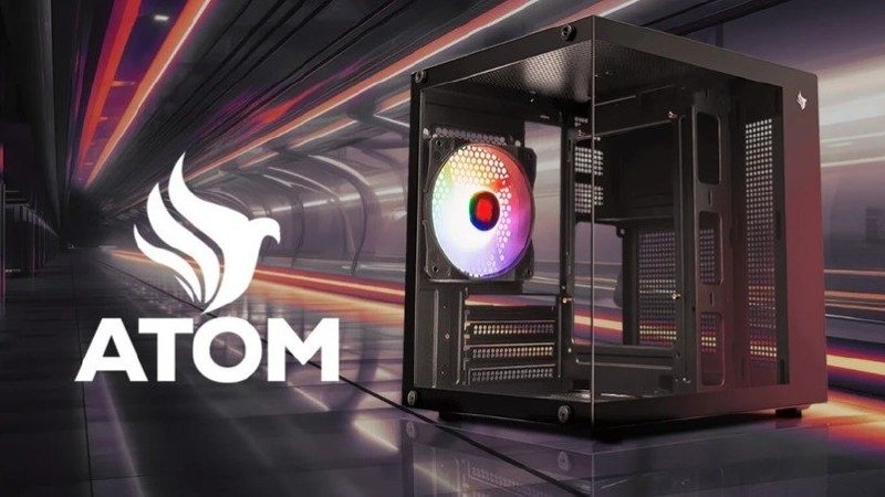 Gabinete Gamer Aquário Pichau Atom, Mini-Tower, Lateral de Vidro, Com 1 Fan, Preto