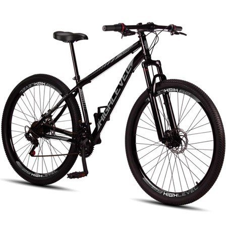Bicicleta Aro 29 Highlevel Aço Carbono Freios a Disco Suspensão Dianteira 21 Marchas