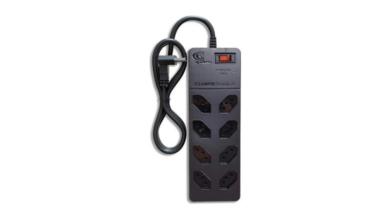 Filtro de Linha com Protetor de Surto Dps iCLAMPER Energia 8 Tomadas 3 Pinos 10 Amperes com Tecnologia Lcf Anti Raio Cor Preto