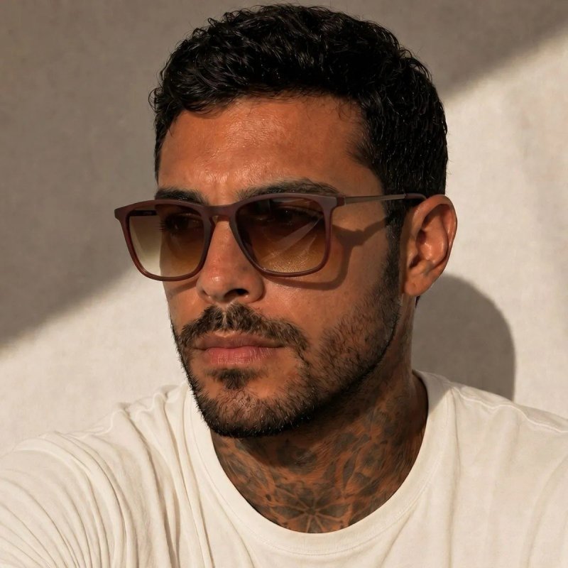 Óculos De Sol Masculino Moderno Estiloso Casual Uv Premium Quadrado Marrom