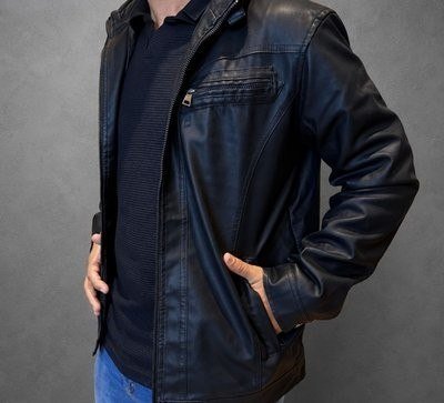 Jaqueta De Couro Masculina Slim Forrada Sem Capuz