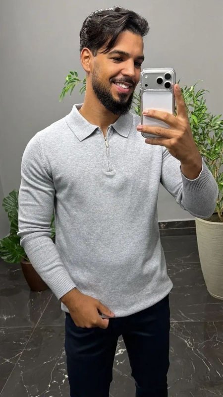Suéter Masculino Premium Slim Casual Blusa Inverno Old Money Cinza Liso G