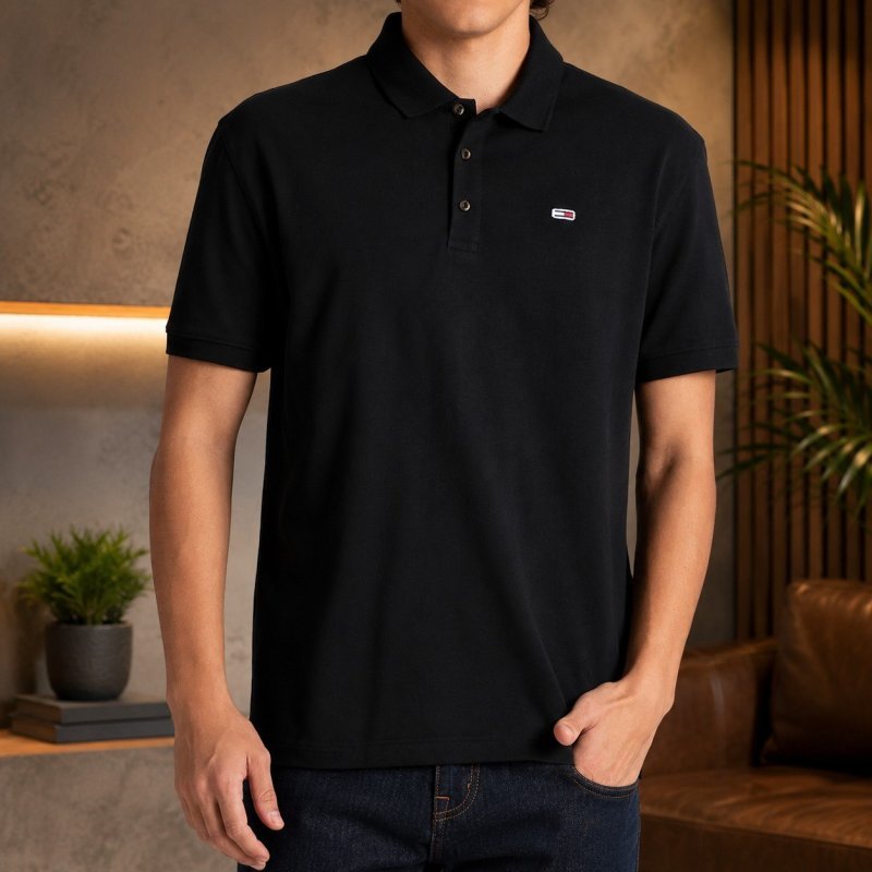 Camisa Polo Tommy Jeans Masculina Abdm0dm04266 Tommy Black Liso P