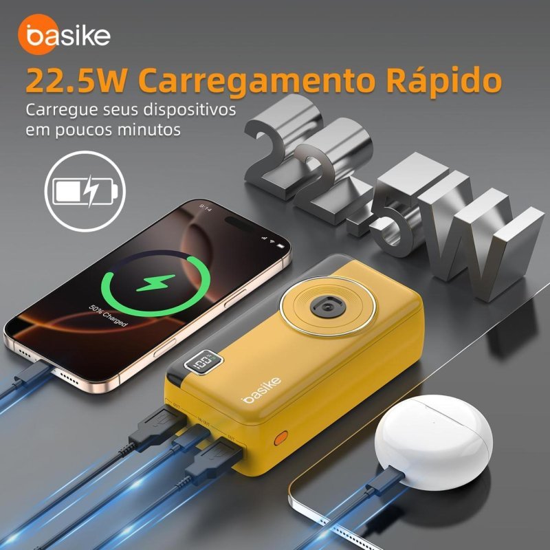 Power Bank Basike 30.000mAh 22,5W com Cabo
