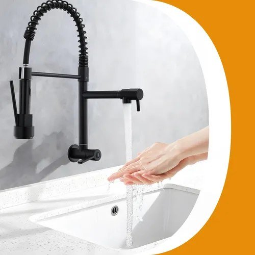 Torneira Gourmet Cozinha Mola Grande Flexível Luxo 360° Preto Parede
