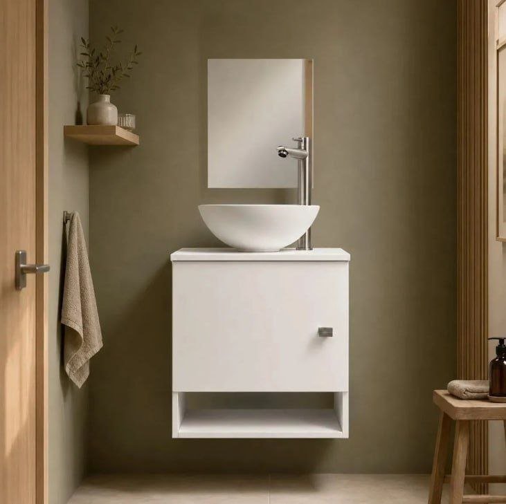 Gabinete Para Banheiro 40cm Com Cuba E Espelho Armário Suspenso Lavabo Completo