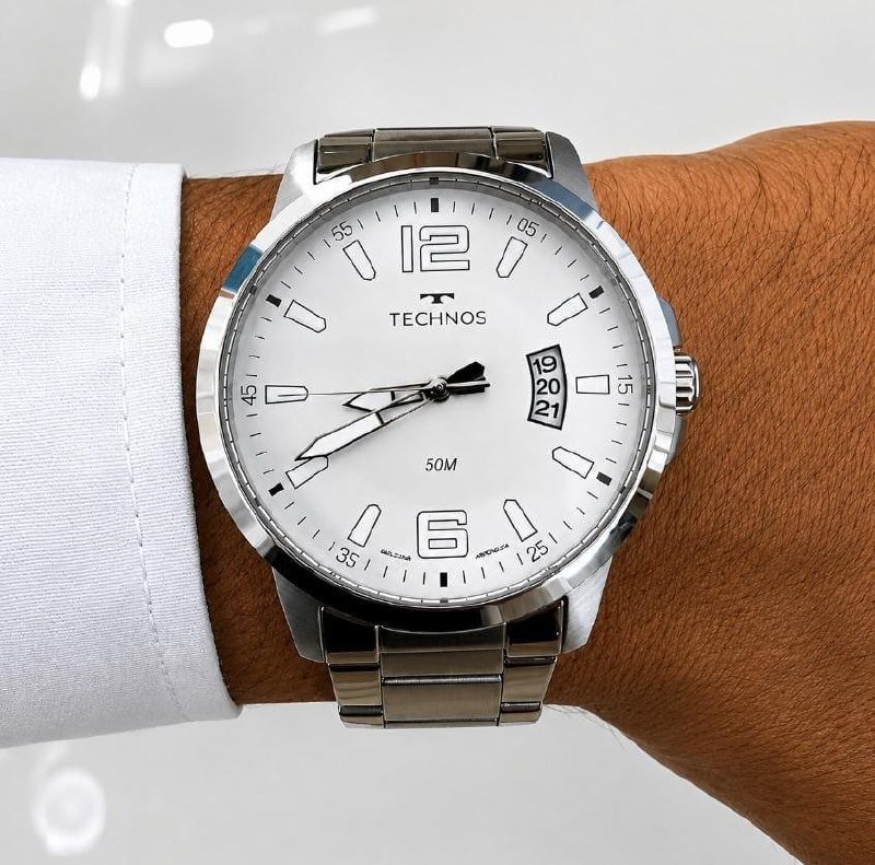 Relógio Technos Racer Prata Masculino Branco Aço 2315LAR1A