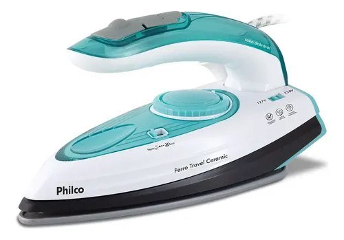 Ferro De Passar Philco Travel Ceramic Vapor Extra Bivolt Azul-turquesa