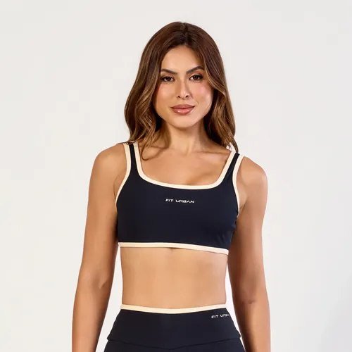 Top Fitness Canelado Feminino Academia Fit Urban Preto Liso M