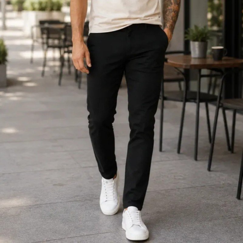 Calça Sarja Masculina Social Slim Elastano Bolso Embutido