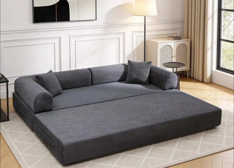 Sofá Cama Modular de Veludo Cotelê