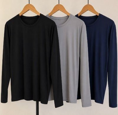 Kit 3 Camisa Segunda Pele Masculina Manga Longa Proteção UV Azul Cinza Preto G