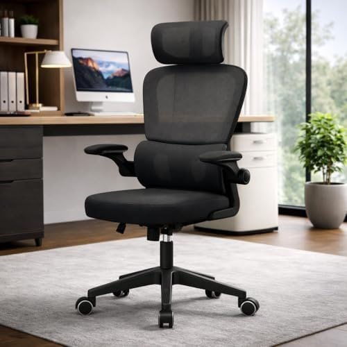 Cadeira de Escritório Presidente Ergonômica Preta Encosto Mesh Reclinável 135 Graus