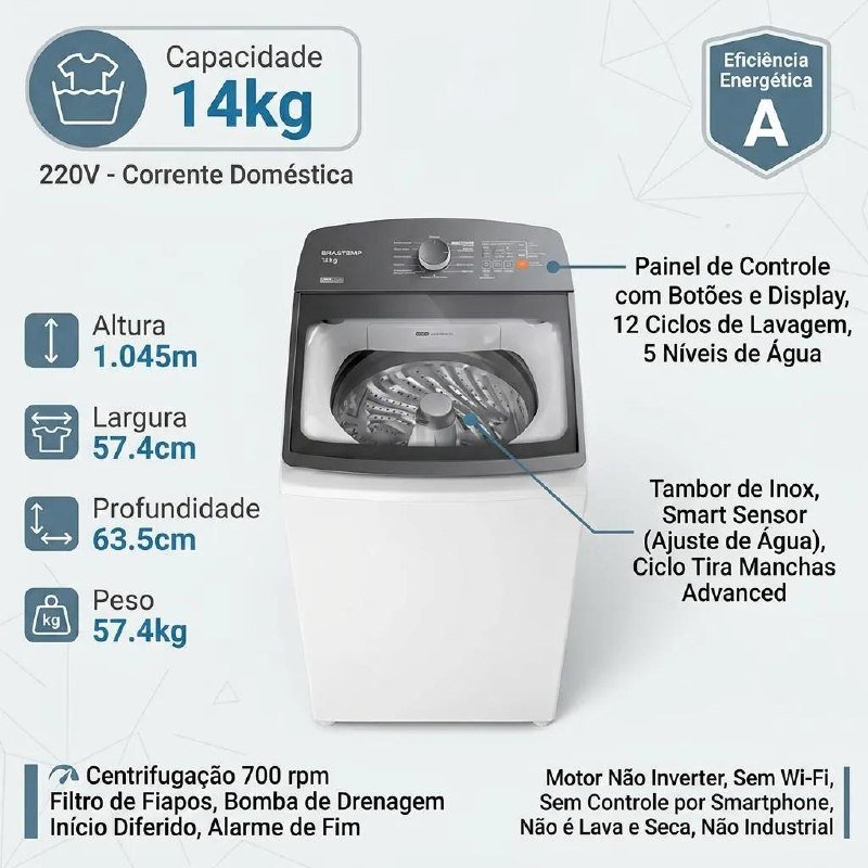 Máquina de Lavar Brastemp 14kg Smart Sensor BWF14AB