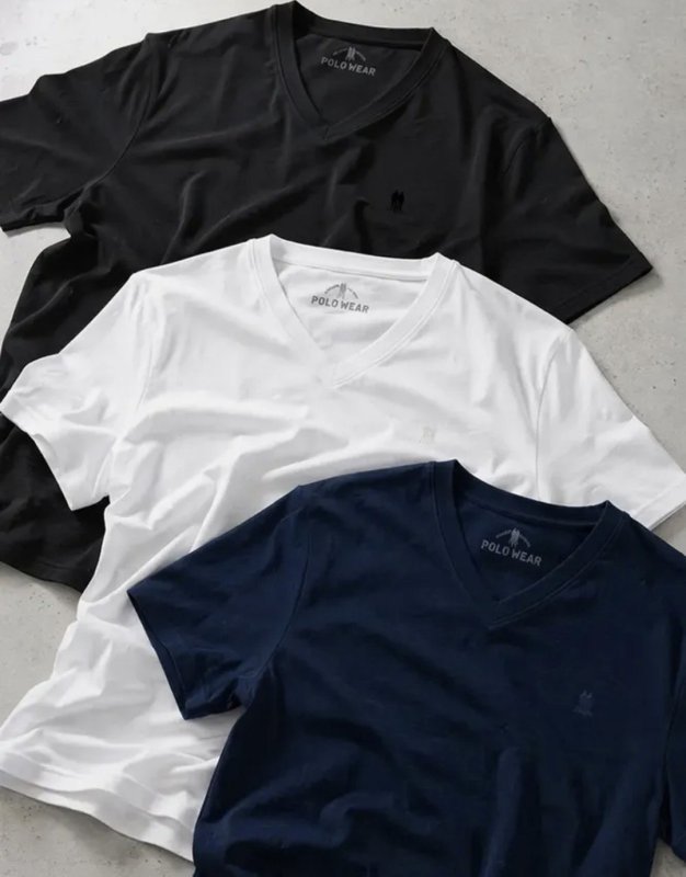 Kit 3 Camisetas Básicas Gola V Polo Wear Sortido