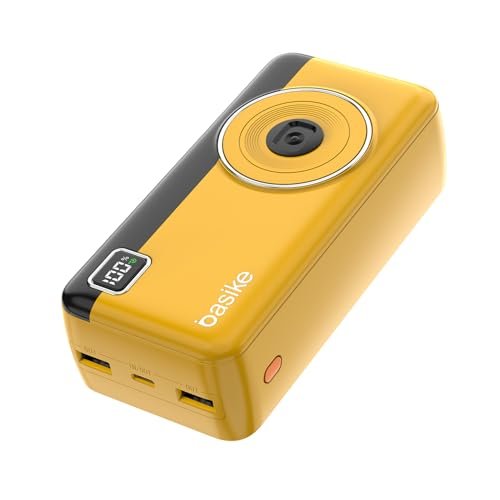 Power Bank 30000mAh, Basike Carregador Portátil com Cabo(Amarelo)