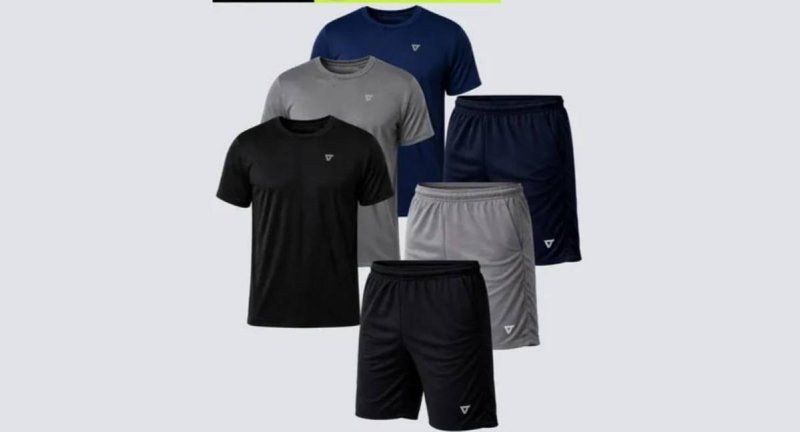 Kit Com 3 Conjuntos Academia Masculino Dry Fit Shorts+camisa