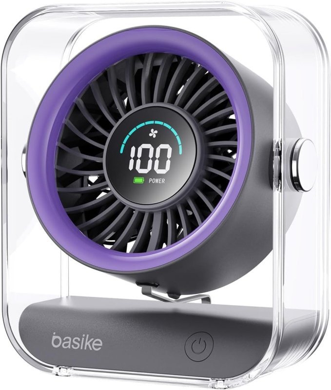 Basike Ventilador de Mesa Mini com Display Digital, 100 Níveis de Velocidade Portátil Bateria 5000mAh de 7h