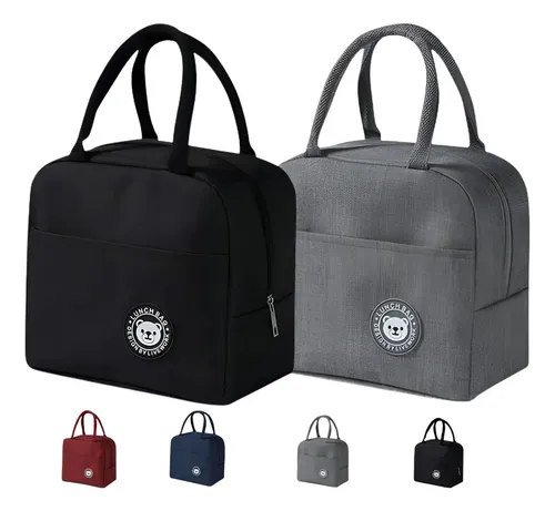 Kit 2 Bolsa Marmita Térmica Lancheira Academia Trabalho Dia Preto E Cinza