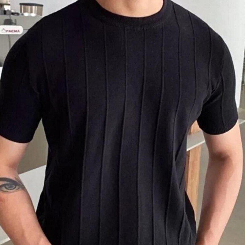 Blusa Masculina Básica Manga Curta Canelada Tricot Modal
