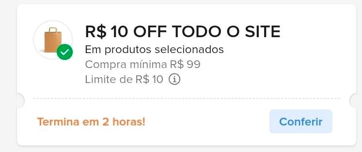 CUPOM SITE10 com R$10,00 OFF em produtos selecionados