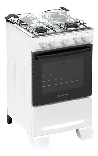 Fogão 4 Bocas Atlas Coliseum Plus com Mesa de Inox Manual Branco
