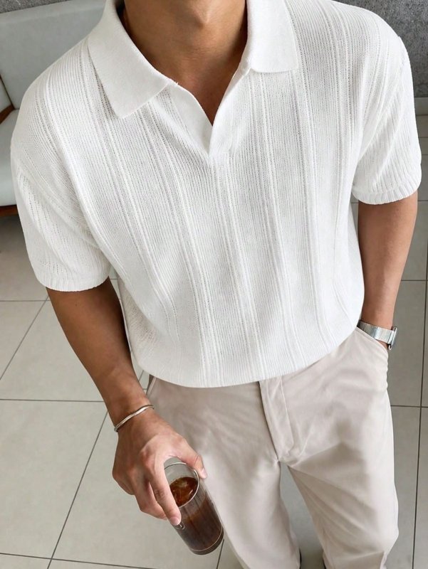 Polo Sem Botão Masculina Minimalista Com Tecido Texturizado