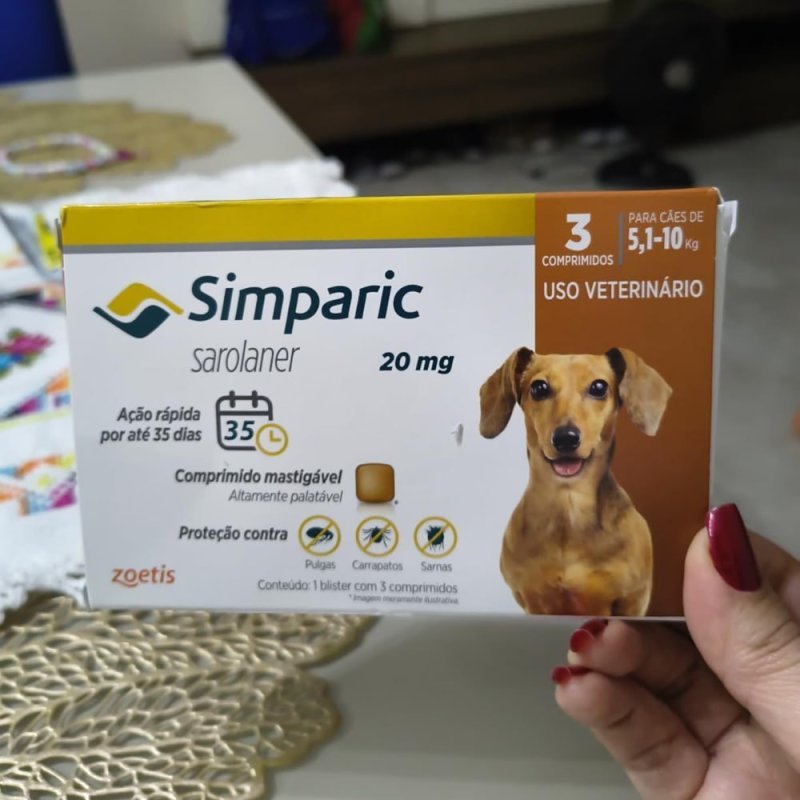 Zoetis Simparic 20mg de 5,1 Até 10Kg 03 Comprimidos