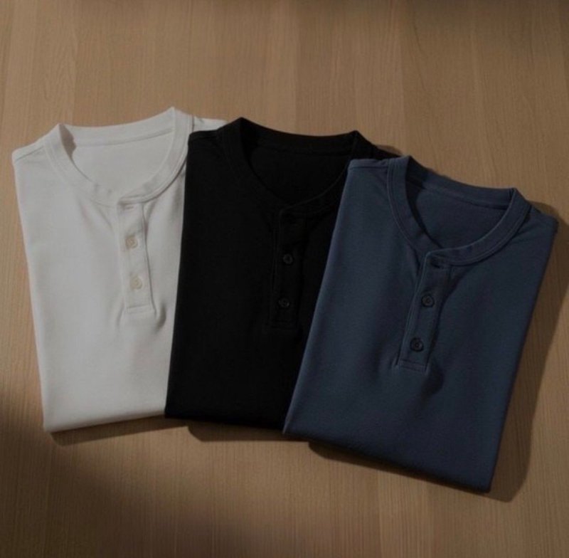 Kit 2 Camiseta Henley Masculina Manga Longa Slim 2 Botões