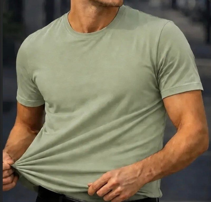 Camiseta Basica Modal Masculina Algodão Malha Peruana Verde Olive Sem Estampa
