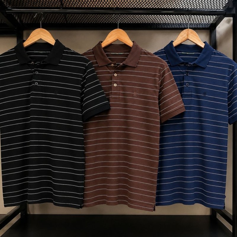 Polo Piquet Masculina Listrada Polo Wear Preto M