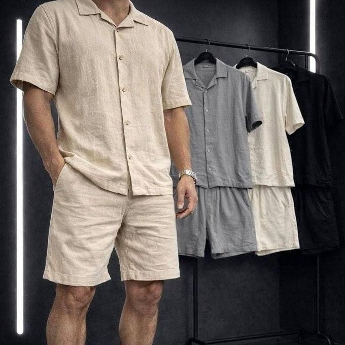 Conjunto Linho Camisa E Bermuda Linho Mitchelgutto Masculino