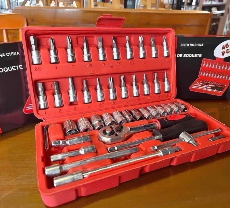 Kit Chaves Ferramentas Jogo Fenda Philips Catraca Soquete Allen 46 Peças Com Maleta