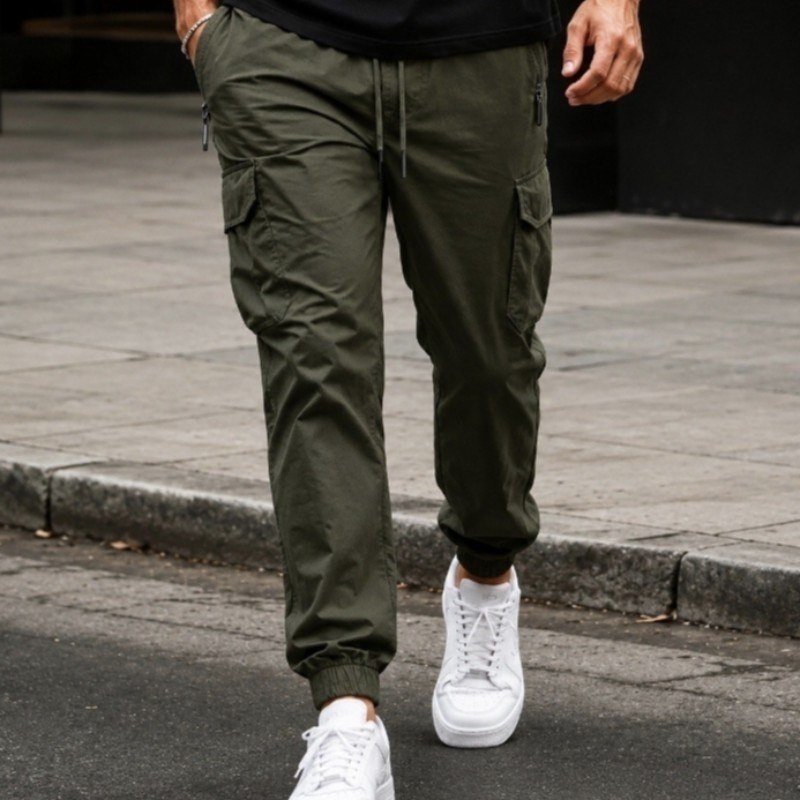 Calça Jogger Masculina Cargo Poliamida Com Elastano Verde Militar Liso G