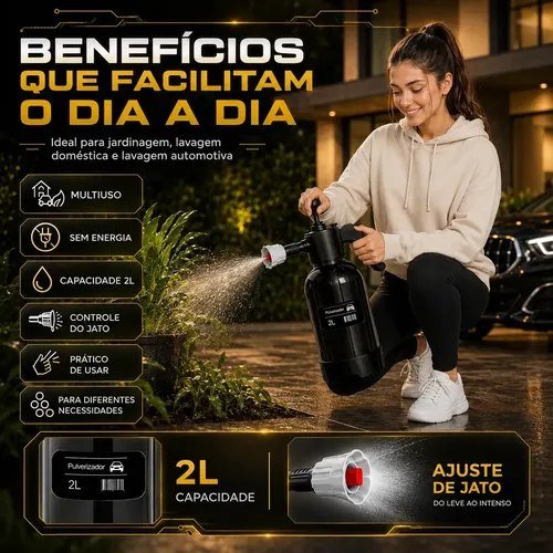 Pulverizador Manual 2 L Snow Foam Profissional Com 3 Bicos para Espuma Ativa