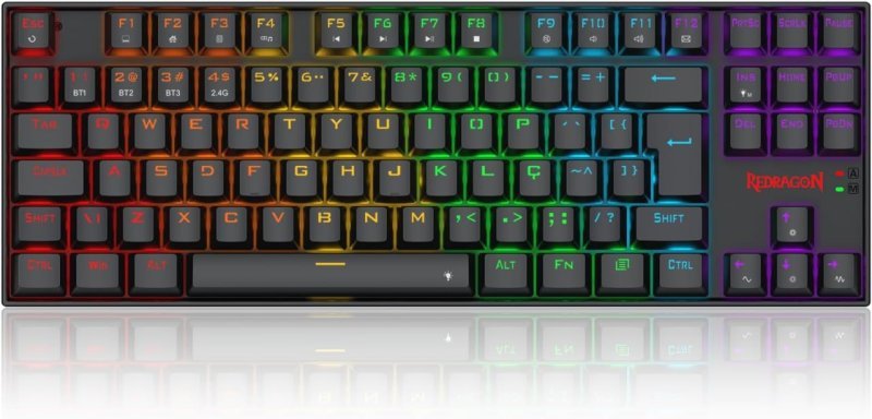 Teclado Gamer Redragon Kumara Elite Rainbow Preto USB Tipo-C Removível Switch Marrom