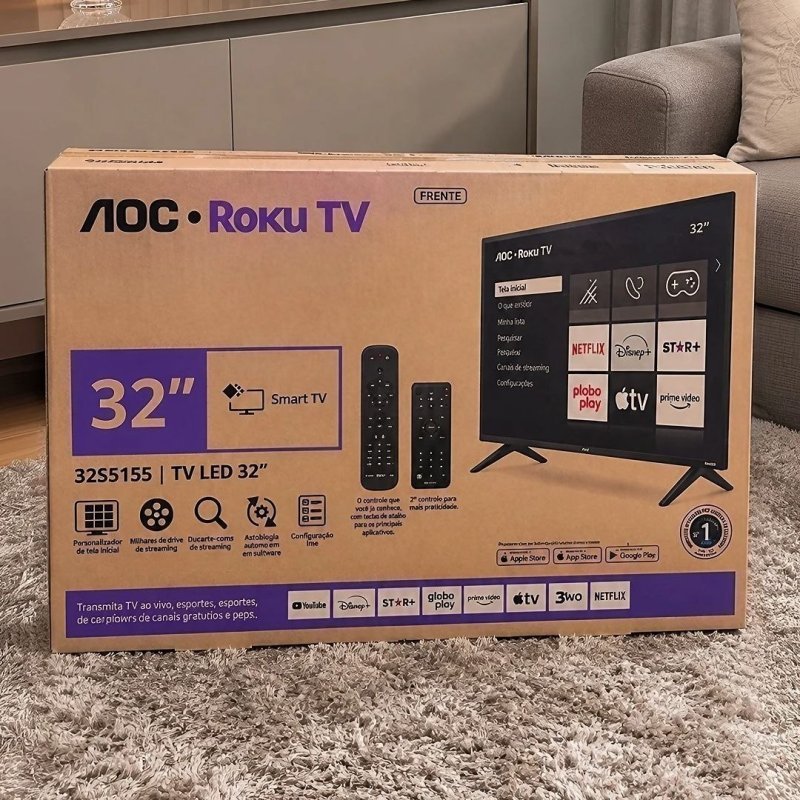 Smart TV AOC DLED 32 Wi-Fi Roku TV Quad Core 32S5155/78G