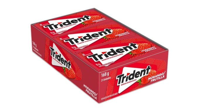 Cx Chiclete Trident Morango Sem Açúcar 21 un. 8g + Frete Grátis